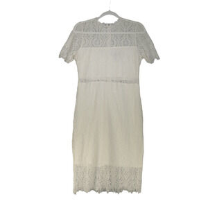 Lulus Dress Womens Size L White Lace Pencil Sheer at Waist Lined Dressy